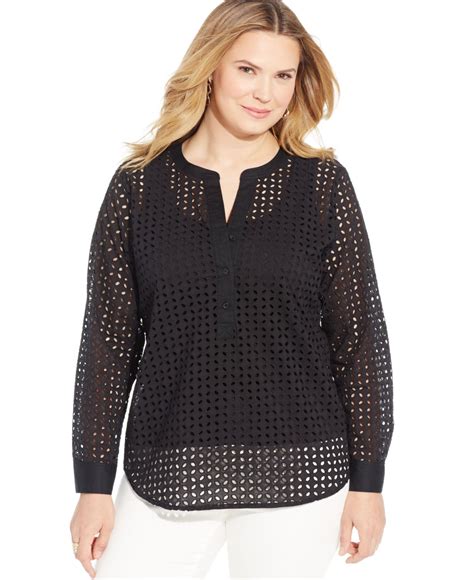 michael michael kors telina textured blouse black|Michael Kors tops.